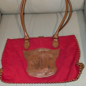 Disney Red Canvas Tote Featuring Winnie The Pooh And Friends